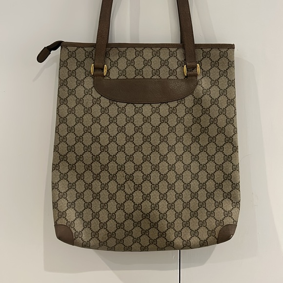 Authentic Gucci Supreme Monogram Zipper Vintage Tote Web Canvas & Leather 13X14 - Picture 8 of 15
